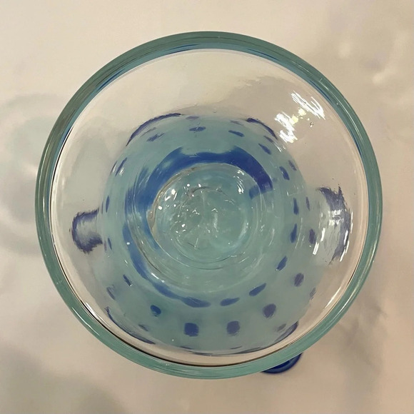 Blue Polka Dot & Stripped Blown Glass Fluted Ruffle Vase Handmade Unique - Picture 11 of 15